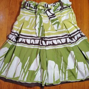 Talbots‎ Women's Pleated Midi Skirt Green White Abstract Print Size 2